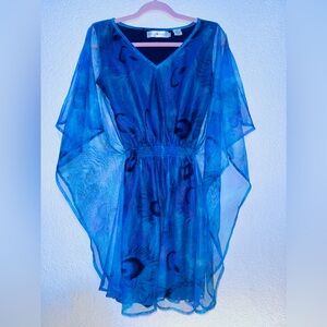 Ranch o Estancia Peacock Dress Blue Sheer Overlay Vintage size L